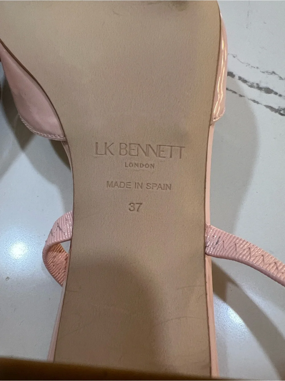 LK Bennett Patent Bow Pointed Slingback Heels in Blush Pink size 37 (6.5)